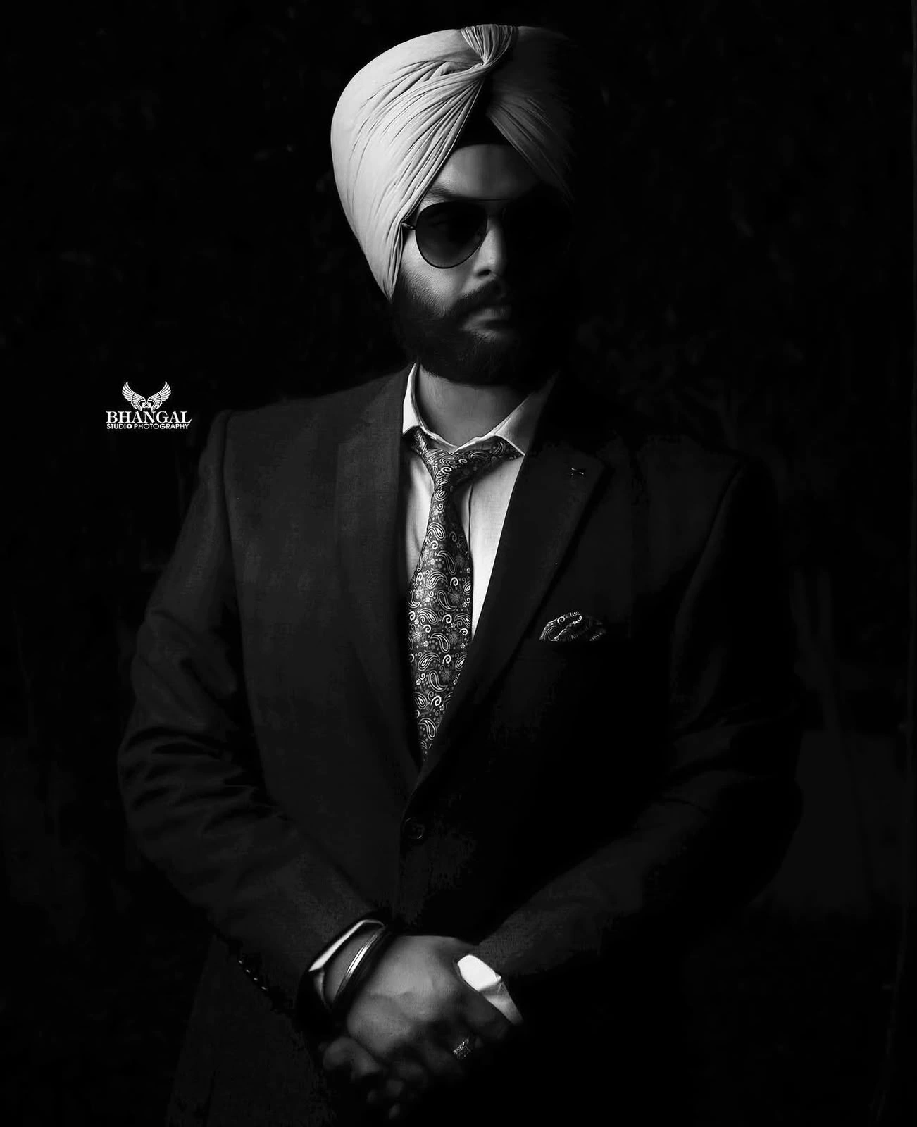 Black-and-white portrait of Jovanpreet Bhangal